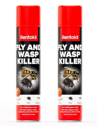 Image of RENTOKIL Fly and Wasp Killer Spray, 600ml Fast Acting for Flies, Wasps, Moths, Mosquitoes (Pack of 2)
