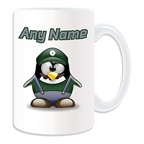 Image of Personalised Gift - LARGE Luigi Mug (Penguin Video Game Character Costume Design White) Name Message Unique Silly Funny Novelty Superhero Hero Super Computer RPG Jumpman Bros Yoshi Mario Plumber