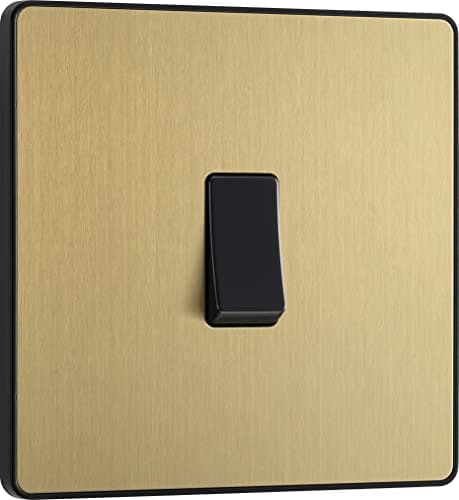 Image of BG Electrical Single Wall Light Switch, 2 Way, Screwless Front Plate, Round Edges, Evolve, Satin Brass, 20A, 16AX, PCDSB12B