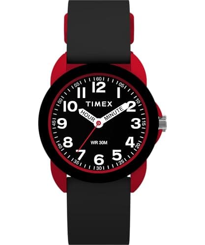 Image of Timex Kids Time Machines 30 mm Watch, Black Silicone Strap Black Dial Red Case TW2W91900