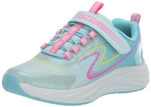 Image of Skechers and Strap Glitter Mesh Sneak Slip On Runners Unisex Blue/Multi 12 UK Child