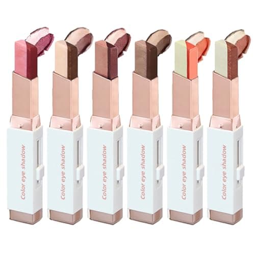 Image of Double Color Eyeshadow Stick, 2 in 1 Gradient Shimmer Eye Shadow Stick, Long Lasting & Waterproof Two Colour Eyeshadow Sticks, Easy to Color, Eye Makeup for Beginners (6PCS)