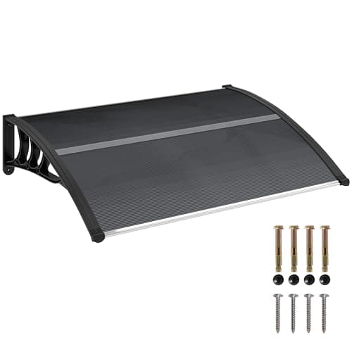 Image of Outsunny Front Door Canopy Outdoor Awning Aluminium Rigid Plastic Polycarbonate Rain Shelter UV Water Rain Resistant 100 x 75cm Black
