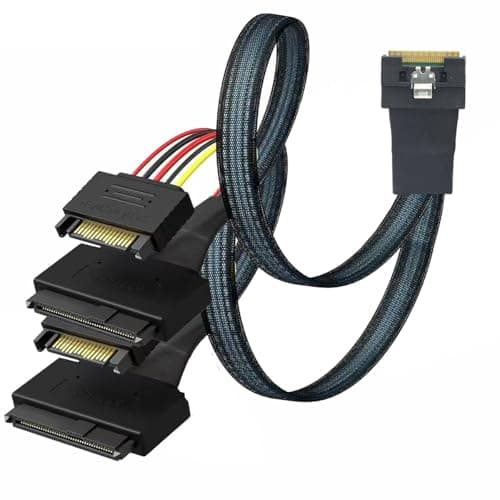 Image of AoQhir Slimline SFF-8654 8i to Dual SFF-8639 U.2 + 15-Pin Cable – 24Gbps High-Speed Server Interconnect, 85 Ohm Copper Wire (0.5m)