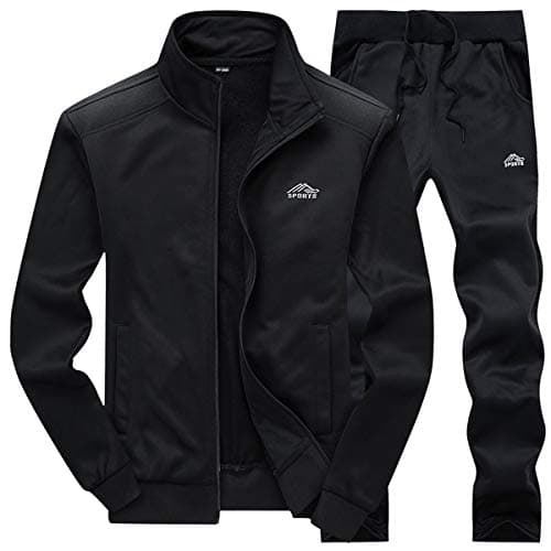 Image of LBL Men's Casual Warm Tracksuit Set Long Sleeve Full-Zip Athletic Jogging Sweat Suits Black XXL
