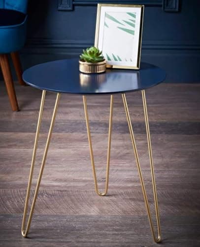 Image of FAHAAM Versatile Style Navy Blue Round Coffee End Table | Modern Sofa Table/Small Lamp Plant Coffee Table/Night stand for Living Room Bedroom and Small Spaces/Home Décor (40x40x45cm)