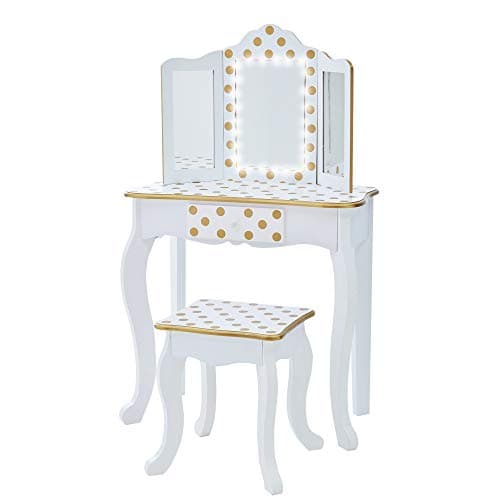 Image of Fantasy Fields By Teamson Gisele Play Dressing Table/Vanity Set LED Light White/Gold TD-11670ML