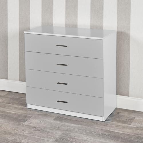 Image of URBNLIVING 4 Or 5 Drawer Wooden Bedroom Chest Cabinet (4 Drawers, White Carcass + Grey Drawers)
