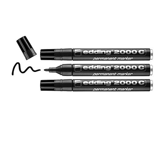 Image of edding 2000 C permanent marker - black - pack of 3 - round tip 1.5-3 mm - quick-drying permanent markers - waterproof, smudge-proof - for cardboard, plastic, wood, metal, fabric - marker pen