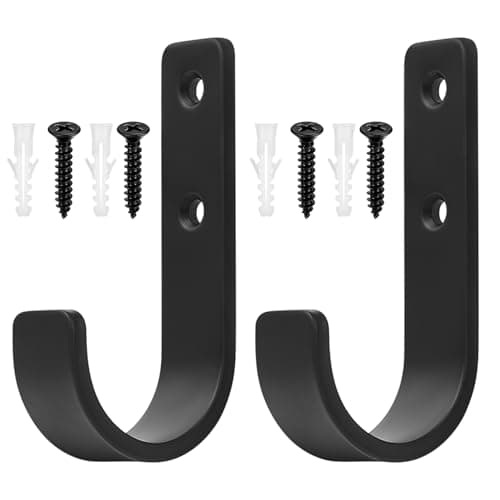 Image of QJKEJI Heavy-Duty Garage Hooks for Hanging Metal J Utility Hooks Ladder Hook for Garage Wall Tool Storage Hook for Shed Garden Tools (2, Black)