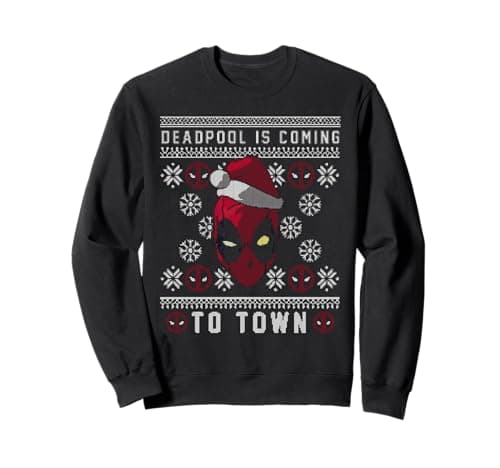 Image of Marvel Deadpool Coming To Town Ugly Christmas Sweatshirt