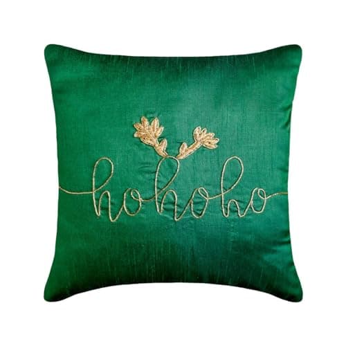 Image of Halloween Christmas Throw Cushion Cover, 55 x 55 cm Green Silk Cushion Cover, Modern Letters & Words Ho Ho Ho Word Cushion Cover For Sofa Couch, Hotels, living Room, Bed Room - Ho Ho Cheer