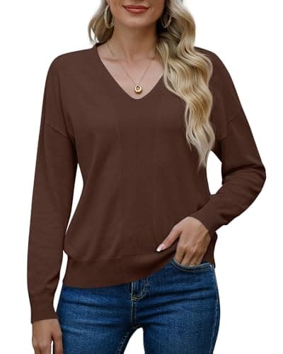 Image of PrinStory Womens Jumper V Neck Sweatshirts For Women UK Long Sleeve Ladies Jumpers Causal Warm Knit Winter Autumn Sweaters Soild Color Pullover (Dark Khaki, M)