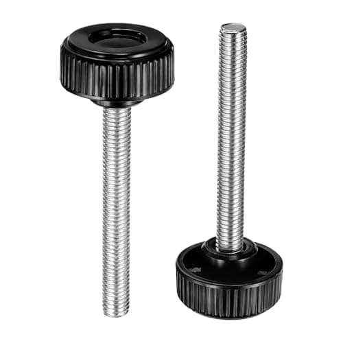 Image of sourcing map 2pcs Knurled Clamping Knobs Thumb Screws M10 x 90mm Metric Male Thread 38mm Plastic Round Head Carbon Steel Stud Threaded Knob Thumbscrew Handle Hand Tightening Screw, Black
