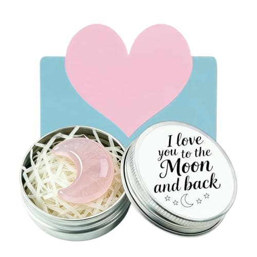 Image of Virelle I Love You to The Moon and Back Crystal Gift — Hand-Polished Pink Moon Stone in Tin with Gift Card, Anniversary Gifts for Her or Him, Valentines,Anniversary,Birthday (Pink Crystal)