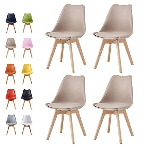 Image of mcc direct Set of 4 Dining Chairs Wooden Legs Soft Cushion Pad Stylish DELUXE Retro Lounge Dining Office EVA (Brown)