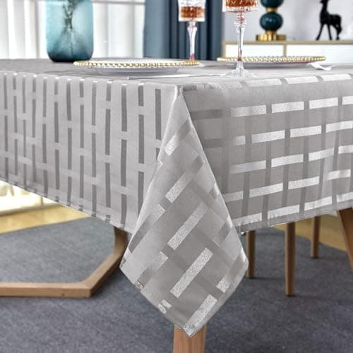 Image of SASTYBALE Jacquard Checked Table Cloth, Spillproof Wrinkle-Resistant Gingham Tablecloth, Checkered Fabric Table Cover for Dining/Parties/Outdoor(Rectangle,132 X 178cm (4-6 Seats),Grey)