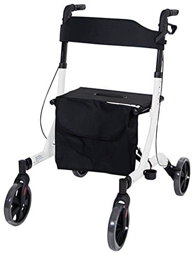 Image of Aidapt Deluxe White Folding Light Weight 4 Wheeled Rollator Mobility Aid with Seat, Carry Bag, Lockable Brakes, Walking Stick Holder and Puncture Proof TYRES for Indoor and Outdoor use