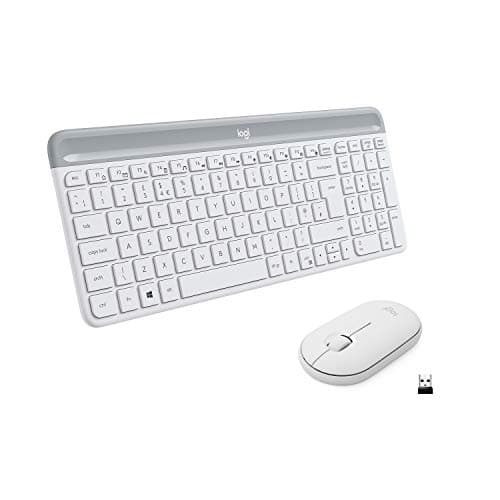 Image of Logitech MK470 Slim Wireless Keyboard & Mouse Combo for Windows, 2.4GHz USB Unifying USB-Receiver, Low Profile, Whisper-Quiet, Long Battery Life, Optical Mouse, PC/Laptop, QWERTY UK Layout - White