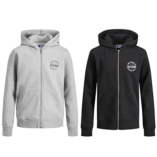 Image of JACK & JONES Junior Sweat Zip Hood 2Pk - Black + Light Grey Melange - Size 140
