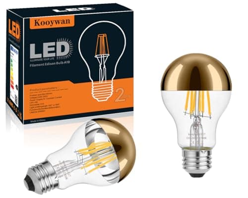 Image of KOOYWAN E27 Gold Crown Light Bulb-Dimmable 6W A60 A Shape Decorative Classic LED Edison Bulb Gold Mirror Tipped Reflected Light 2700K Warm White-Pack of 2