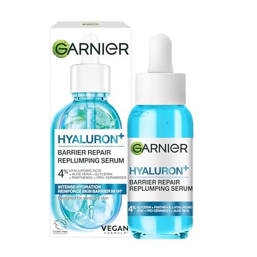 Image of Garnier Hyaluronic Acid Serum, SkinActive Replumping & Hydrating Super Serum with 3% Hyaluronic Acid, Aloe Vera & Glycerin, Strengthens Skin Barrier, Cruelty Free & Vegan, 30ml