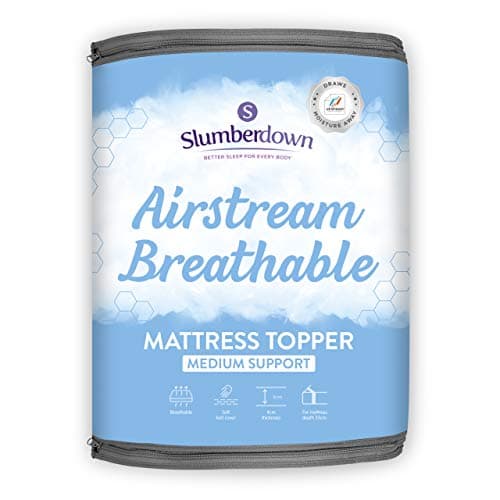 Image of Slumberdown Airsteam Mattress Topper Single Bed - 4cm Breathable, Cool & Supportive Mattress Cover for Hot Sleepers | UK-Made, Soft Touch Cover, Non-Allergenic, Elasticated Straps (90 x 190cm)