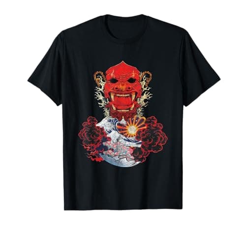 Image of Japanese Red Samurai Oni Mask Ogre Kanagawa Wave Demon T-Shirt