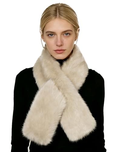 Image of Lina & Lily Women's Winter Pull-Through Neck Scarf Long Pile Faux Fur Soft Fluffy (Sand)