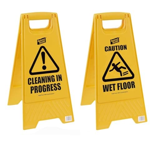 Image of Robert Scott Wet Floor Caution Sign, A-Frame Double Sided Safety Warning, Yellow, 100% Recycled Plastic, Folding