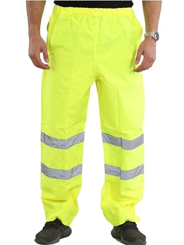 Image of kraftd Mens Hi Vis Safety Over Trouser Waterproof Rain Trousers Work High Viz Visibility Pants Yellow