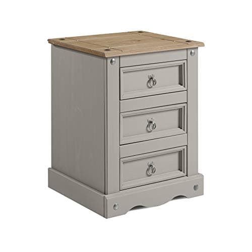 Image of Mercers Furniture Trade Corona Grey Painted Wax LARGE 3 Drawer Bedside Cabinet Solid Wood Pine Wooden Night Stand Lamp Side End Bedroom Living Room Hallway Mexican Style 67cm High 53cm Wide 39cm Deep