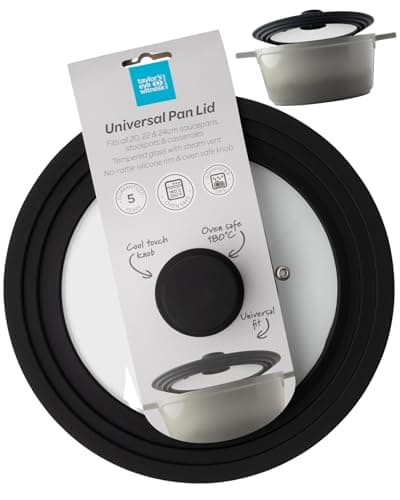 Image of Taylors Eye Witness Universal Pan Lid - 3-in-1 Space Saving Frying Pan Cover, Tempered Glass with Silicone Rim and Oven-Safe, Cool Touch Knob. Fits 20cm, 22cm, & 24cm Pans, Pots & Casseroles Dishes