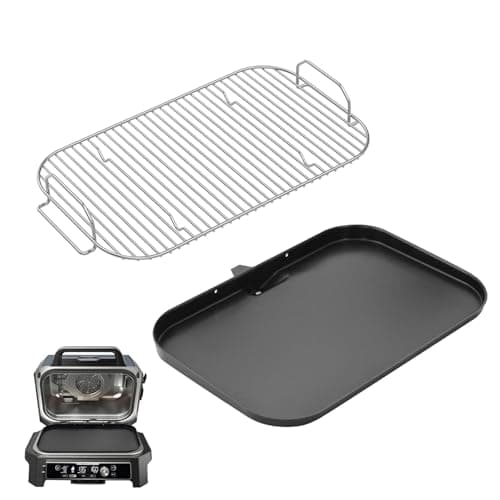 Image of WELL GRILL Non-Stick Griddle Plate and Grill Rack for Ninja Woodfire Pro XL Series, OG850UK OG901UK XSKGRIDLXL, Flat Top Plate & Stainless Steel Roasting Rack BBQ Accessories