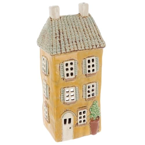 Image of Shudehill Giftware Village Pottery Ceramic Tealight Holder Pretty Garden Floral House Collection - Grey, Blue, Yellow, Cream (Shutter Yellow)