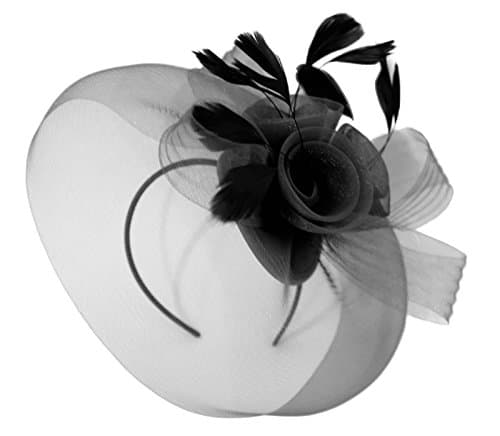 Image of Caprilite Large Black Fascinator Veil Headband Wedding Ascot Races Hat Feathers Hatinator