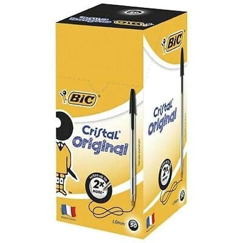 Image of BIC 8127951 Cristal Original Ball Point Pen - Pack of 50 Pens - Medium Point (1.0 mm) - Black Ink
