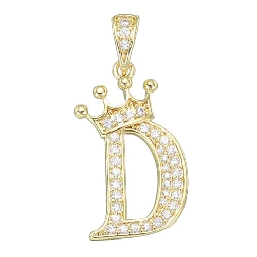 Image of sourcing map A-Z Crown Letter Charm, Alphabet D Pendant Gold Plated Cubic Zirconia Monogram Initial Pendant Name Jewelry for Men Women DIY