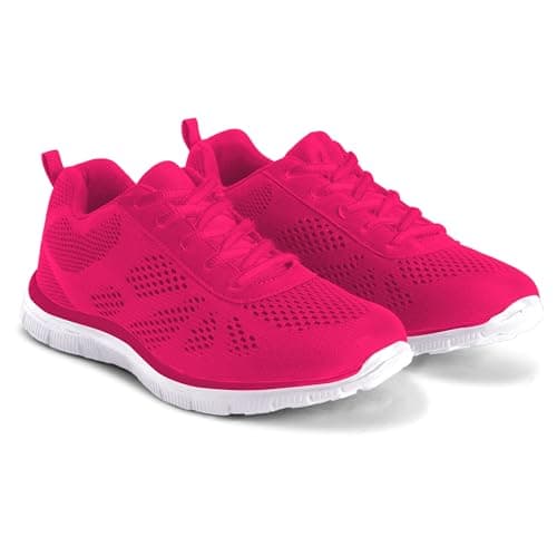 Image of Get Fit Women's Lightweight Running Trainers - Breathable Mesh Gym Shoes with Cushioned Sole - Comfortable Walking & Fitness Sneakers - Lace-Up Athletic Footwear - Fushia - 5-38