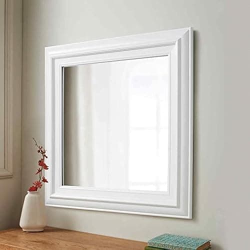 Image of Biznest White Wall Mirror Square frame dorset country style wall mirror for home decor 55x55cm