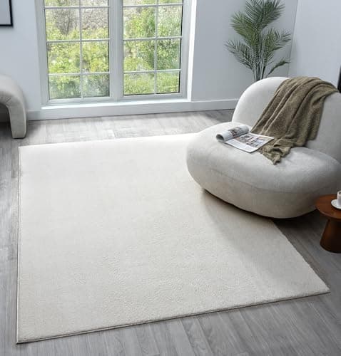 Image of Rugs by Desire Comfy Washable Modern Living Room Rug Polyester Plain Indoor Area Rug with Low Pile - Anti-Slip Felt Backing SuperSoft Carpet Bedroom-Hallway, Cream, 80x120 cm