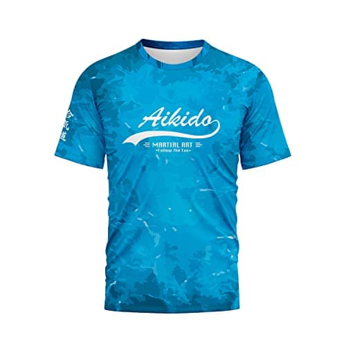 Image of TAO Aikido Tshirt Dry Fit T-Shirts for Men Martial Art Shirts Sublimation Short Sleeves Round Neck (Aikido Blue, Size L)