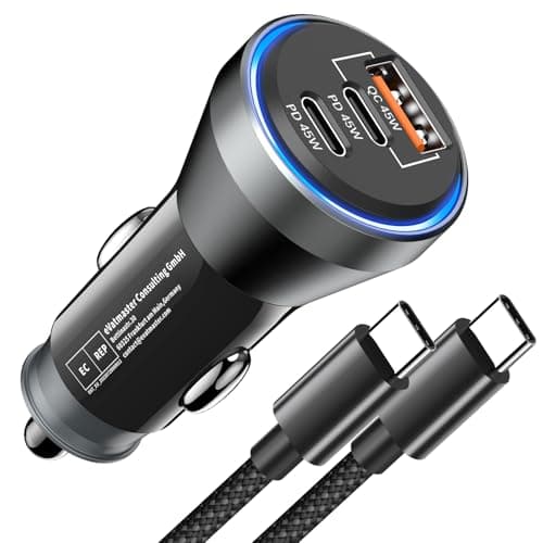 Image of USB C Car Charger Adapter 90W, 3 Ports PD&QC3.0 USB Car Charger Fast Charge Car Phone Charger Cigarette Lighter USB Charger with Nylon USB C Cable for iPhone 17 16 15 Pro Max, Samsung S25,S24,S23,S22