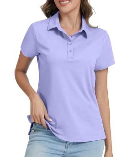 Image of JoyGirl Polo Shirts for Women Short Sleeve T Shirts Quick Dry Lightweight Breathable Gym Tops Collared Golf Shirt with 4-Buttons (Light Purple,2XL)