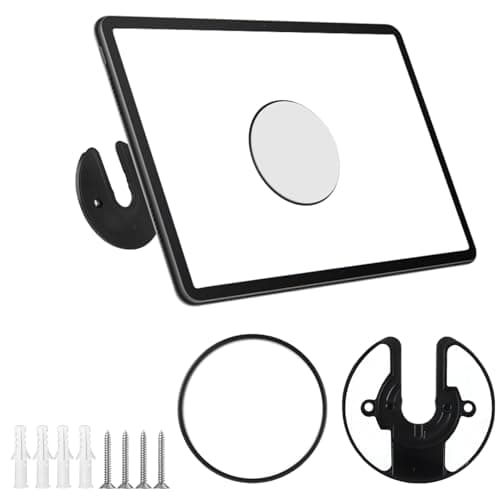 Image of Times Mark Tablet Wall Mount Holder 2 Pack, 90° Rotating Wall Bracket for Tablets, Phones & Small Devices, Adhesive or Screw Installation, Space-Saving Holder for Kitchen, Bedroom, Office, Black