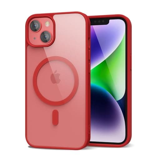 Image of oakxco for iPhone 14 Case Clear Magnetic Compatible with Magsafe, Thin Slim Transparent Non Yellowing, Hybrid Soft Silicone Bumper & Hard Plastic Protective Cover for Women, Red