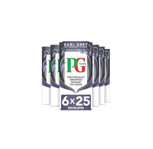 Image of PG Tips Earl Grey Tea Bags, 150 Black Tea Enveloped Bags, Individually Wrapped, With Bergamot Flavour, Refreshing & Flavourful, Bulk Pack of 6