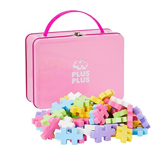 Image of Plus-Plus 9603275 Ingenious Construction Toy, Big Box Pastel, Building Blocks Set in Practical Metal Box with Handle, 70 Pieces, Colourful