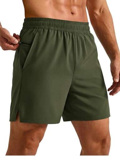 Image of MAGCOMSEN Men's 5 Inch Running Shorts Gym Training Bodybuilding Shorts Breathable Quick Dry Sports Short ArmyGreen, 32