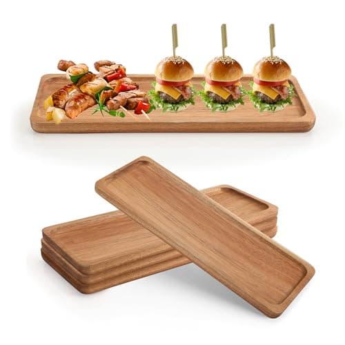 Image of Aramanara 4 pcs Wood Serving Platter, 29.5 x 13 cm Wood Serving Tray, Rectangular Wooden Platters for Party Food, Fruit, Charcuterie, Appetizer, Sushi